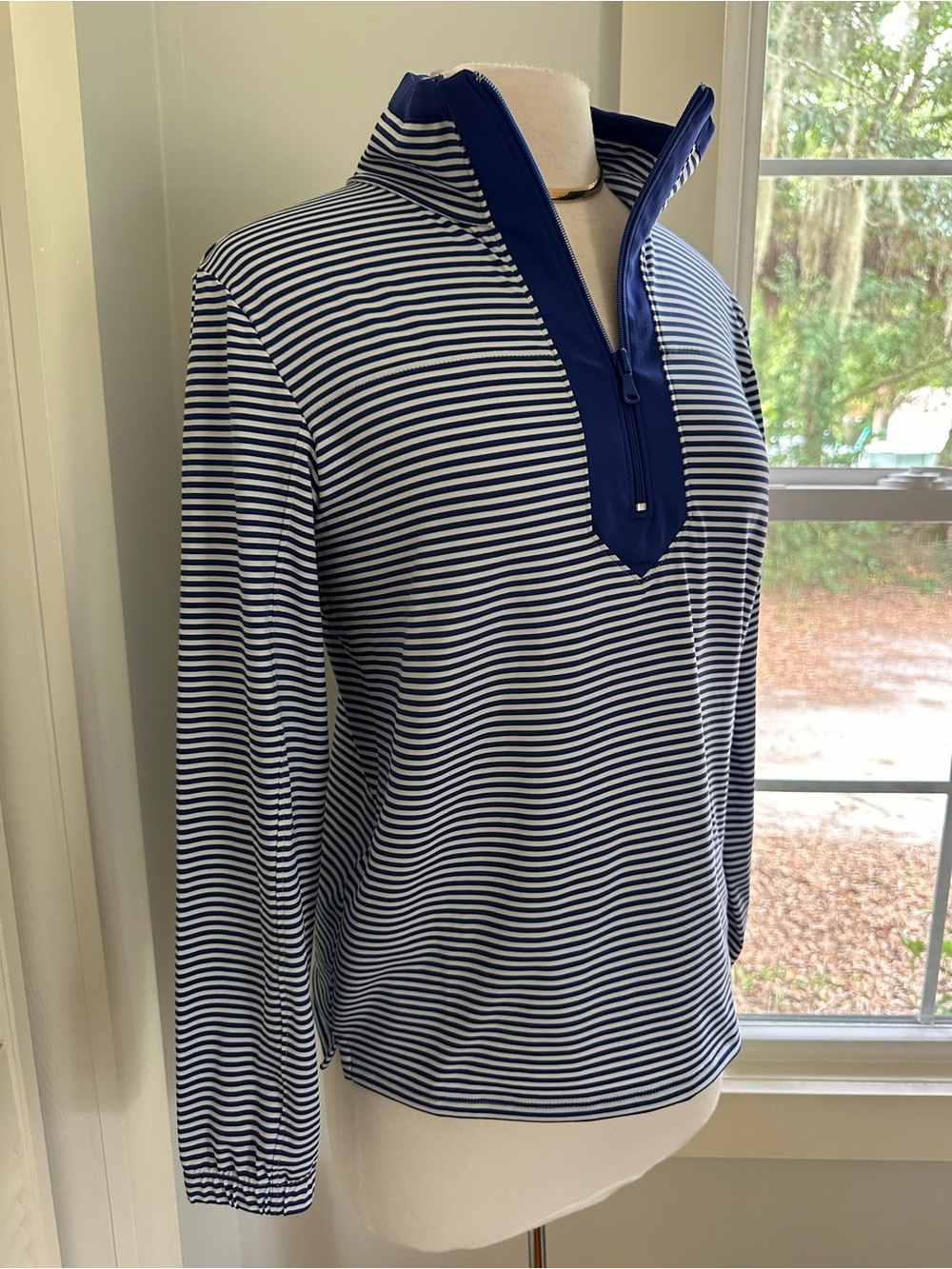 Duffield lane Striped Navy & White Quarter-Zip Pullover